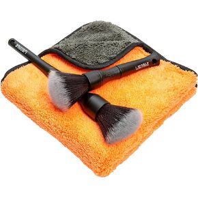 Wenage Ultra-Soft Detailing Brush Set with Microfiber Cloth for Scratch-Free Cleaning and Detailing of Delicate Surfaces Interior Exterior Automotive, Leather, Infotainment Screens, Electronics, Black