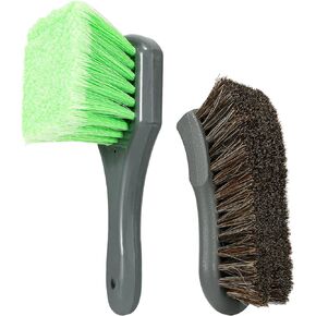 Wheel & Tire Brush, Car Wash Brush for Car Rim, Horse Hair Leather Cleaning Brush for Car Interiors, Furniture, Apparel, Boots, and More, Brush Set, Soft Bristle Cleaning Brush
