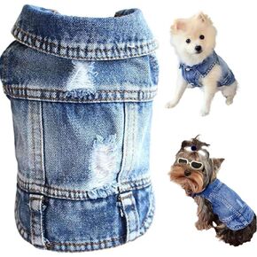 Cool Dog Jean Jacket, Cute Blue Denim Lapel Vest Coat Girl Boy Dog Puppy Cat Clothes T-Shirt, Fashion Classic Costume Comfort Pets Apparel for Female Male Small Medium Dogs Cats. (Small, Blue)