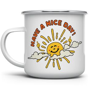 Have a Nice Day Sarcastic Sunshine Retro Campfire Camping Mug, Funny Camp Cup for Men Women Friend Coworker (12oz)