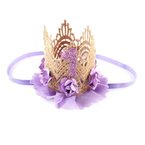 SHOWERORO First Birthday Hair Accessories for Girls - Headband, Tiara Crown with Lace Flowers