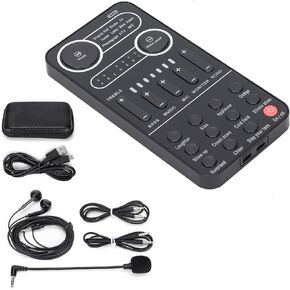 External Live Sound Card Set, Mobile Phone Live Broadcast Sound Card, Portable Karaoke Voice Changer, 13 Variants Tones, Support MC, Reverb, KTV, Soundtrack(K9)
