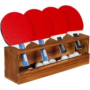 Ping Pong Paddle Storage Rack - Wall Mounted Table Tennis Holder for 4 Rackets and Balls Storage in Garage, Bedroom, Home, Rustic Burnt in Kuwait
