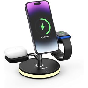 Brookstone 3 in 1 Wireless Charging Station Compatible with MagSafe Charger for Apple Fast Wireless Charger Stand for iPhone 15,14,13,12 Pro Max Series, iWatch Series, Airpods 3, 2, Pro