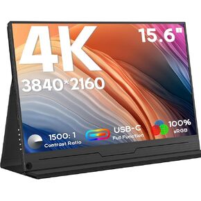 ZSCMALLS 4K Portable Monitor, 15.6" 3840 * 2160 Laptop Extended Monitor, 1500:1 100% sRGB USB-C HDMI Portable Gaming Monitor HDR Travel Monitor with Speakers & Smart for Laptop PS5/4 Xbox Switch