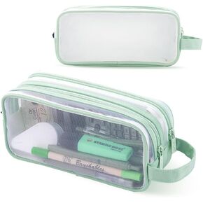 iSuperb Clear Pencil Case Handheld Pen Bag Transparent Makeup Bag Multifunction Pencil Pouch for Business Travel Office Adult (Purple)