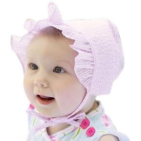 Wee Ones Girls' and Baby Girls' Bonnets with Moonstitch Ruffles and Seersucker Print, for All Hair Types