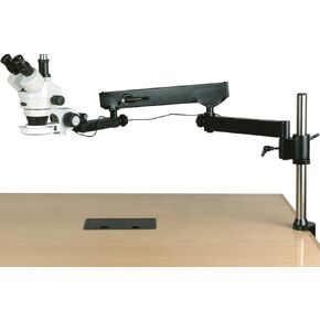 AmScope SM-8TZ-144S Professional Trinocular Stereo Zoom Microscope, WH10x Eyepieces, 3.5X-90X Magnification, 0.7X-4.5X Zoom Objective, 144-Bulb LED Ring Light, Articulating-Arm Boom Stand, 110V-240V, Includes 0.5x and 2.0x Barlow Lenses