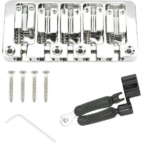 5 String Bass Bridge with Locking Zinc Saddles Dual Load Type Bridge for Jazz Bass or Precision Electric Instruments (Chrome)