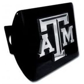 Texas A&M University Aggies "Black with Chrome “ATM" Emblem" NCAA College Sports Metal Trailer Hitch Cover Fits 2 Inch Auto Car Truck Receiver