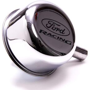Breather, Push-In, Round, 1-1/4 in Hole, 3/8 in Hose Evacuation Fitting, Ford Racing Logo, Steel, Chrome, Each