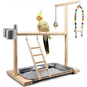 Bird Playground Parrot Playstand, Bird Play Stand with Feeder Seed Cups, Ladder Hanging Swing Chew Exercise Toys, for Conure Macaw Cockatiel Finch Small Animals