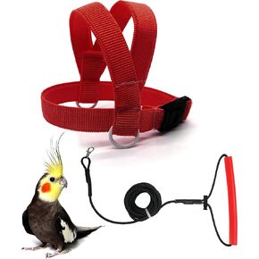 VANFAVORI Bird Harness with Buckle Clip and A Leash, Easy to Wear Training Kit for Bird Parrots Cockatiel S Size Weight 85-105 Grams,Red