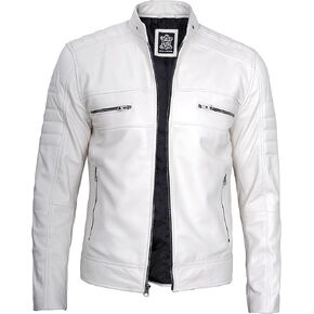 fjackets Cafe Racer Leather Jacket Men - Real Lambskin Leather Biker Motorcycle Jackets For Mens