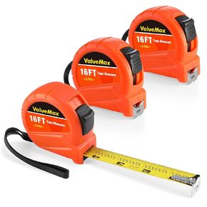 ValueMax Tape Measure 16FT with Fractions 1/8, 3 Pack Retractable Easy Read Measuring Tape, Imperial Pocket Measurement Tape with Metal Belt Clip for Construction, Contractor, Carpenter, Woodworking
