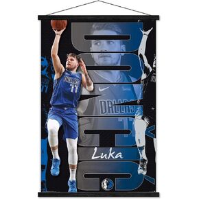 Trends International NBA Dallas Mavericks - Luka Doncic 19 Wall Poster, 22.375" x 34", Premium Print and Beechwood Hanger Bundle