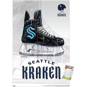 Trends International NHL Seattle Kraken - Drip Skate 20 Wall Poster, 22.375" x 34", Poster & Mount Bundle