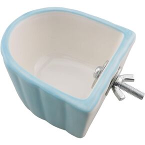 ZCZQC Hamster Ceramic Snap on Hanging Bowl (with Upgraded Iron Plate Screws) Small Pet Anti Tip Bowl Detachable for Hamsters Syrian Hamsters Rabbits Parrots Water and Food Feeder Blue
