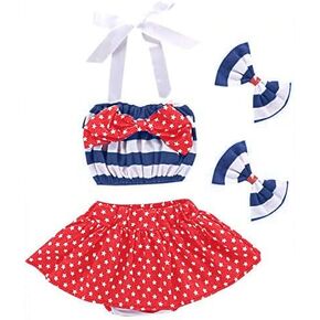 LOTUCY Baby Girl Fourth of July Dress American Flag Tube Top Skirt Headband Clothes Independence Day Set