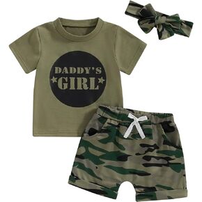 Toddler Girl Summer Clothes Daddy Mommy Girl T-shirt Baby Girl Tops Camo Shorts Set 3PCS Infant Girl Outfit