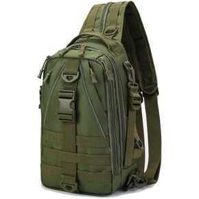 Fishing Backpack Tackle Sling Bag, Fishing Backpack with Rod Holder, Tackle Box Fly Fishing Gifts for Men Women (Standard(14.5 * 8.2 * 5Inch)-Army Green) in Kuwait