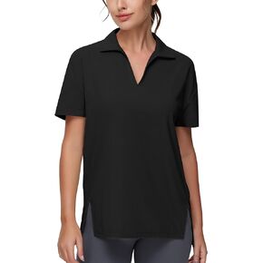 Dragon Fit Women's Loose V Neck Golf Polo Shirts UPF50+ Short Sleeve Workout Tops Casual Quick Dry Collared Athletic Tee