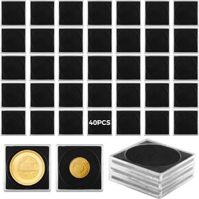 40 PCS Acrylic Coin Collection Cases, Coin Cases with Adjustable Foam Bases, Universal Coin Snap Holders, Souvenir Coin Protection Cases for Collectors, Coin Dollar Bill Collection Supplies
