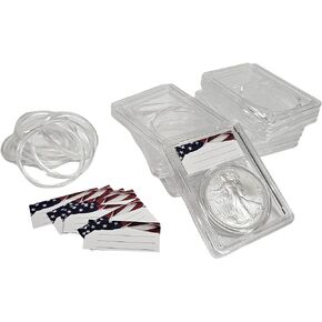 8-Pack Premium Acrylic Coin Slab Holder with 40mm Translucent Sizing Ring for American Silver Eagles