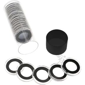 OnFireGuy 20pcs 22mm Black Ring Coin Holders & Capsule Tube with Black Cap Lid for 1/4oz Gold Eagles | Capsules & Storage Tube for 1/4oz Gold Eagle, 1/4oz Philharmonic Gold Coins, 1/4oz Gold Britannia