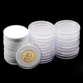 20pcs Clear Plastic Coin Capsules, Coin Collection Case of 5 Size with Adjustable Gasket for Coin Collection American Silver Eagle Liberty Coin &JFK Half Dollar & Bitcoin (16/21/26/30/36mm)