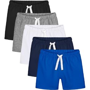 Resinta 5 Pack Boy Kids Cotton Shorts Toddler Baby Boys' Pull-On Shorts Drawstring Elastic Waist Boys Shorts