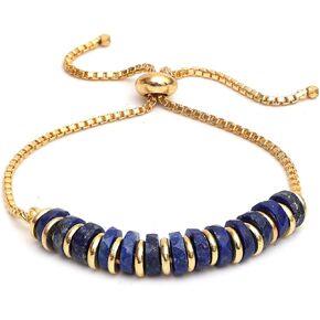 Gempires Emerald Heishi Beads Slider Bolo سوار، سوار كريستال أخضر للنساء، حجر بخت شهر مايو، سلسلة مطلية بالذهب عيار 14 قيراط، طول قابل للتعديل 6-8 بوصة (زمرد) in Kuwait