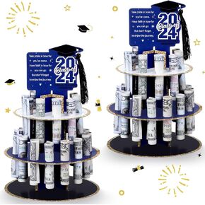 2 Pcs 2024 Graduation Money Holder for Cash Gift Graduation Gift Money Holder Tower Tiered Cash Cake with 25 Holes for Congrats Grad Class of 2024 Graduation Party Supplies Decorations
