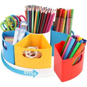 360 Rotating Art Supply Storage Organizer Caddy for Kids,Crayon Marker Storage and Pencil Holder for Desk,Kids Art Supply Storage,Classroom Organization and Storage for Teachers (Multicolored)