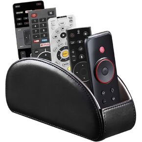 Leather TV Remote Control Holder with 5 Compartments Remote Caddy Desktop Organizer for Storage TV, DVD, Blu-Ray, Media Player, Heater Controllers (Antique)
