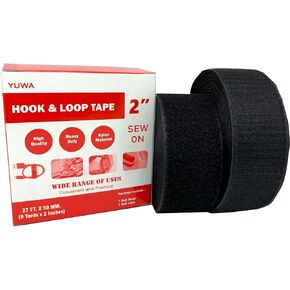 Yuwa 2 Inch Wide Black Hook and Loop Magic Tape Sew-On Fastener Nylon for DIY Craft Non Adhesive (9 Yards) (Black)
