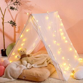 Sleepover Tent Set Includes 1 Piece Teepee Tent 1 Piece Inflatable Airbed 1 Piece Star String Lights, Kids Travel Bed Inflatable for Kids Girls Boys Indoor Outdoor