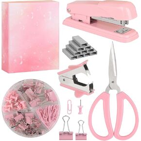 Pink Stapler, Pink Office Supplies Desk Accessories Set for Women with Stapler, Staple Remover and 1000 Staples, Clips, Scissor in Kuwait