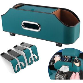 Car Seat Back Organizer - Stylish & Functional Storage for Family Adventures - Cup Holders, Tissue Box & Hooks - Perfect for Kids, Road Trips & Travel (Beige)
