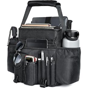 Car Front Seat Organizer: Large Capacity Truck Vehicle Passenger Seat Organization and Storage Car Mobile Office Cab Commander Work Van Organizer Law Enforcement Police Patrol Bag - Black