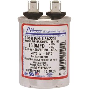 AMRAD ENGINEERING USA2209 Series Round USA-Made Motor Run Capacitor, 15 Mfd, 370/440 Vac-132325