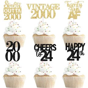 18pcs Black Gold Glitter Dessert Cupcake Cheer to Straight Outta 1996 Vintage 1996 Theme Decor Supplies Happy 28th Birthday Party Decoration