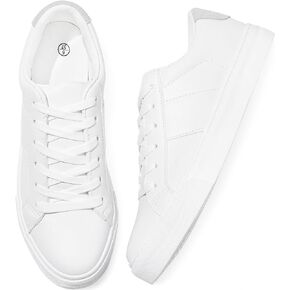 Adokoo Women's Fashion Sneakers PU Leather Casual Shoes White Tennis Low Top Shoes Womens Lace up Sneakers