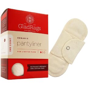 GladRags Natural Organic Undyed Cotton Reusable Pantyliner (1-Pack) - 100% GOTS Certified Organic Menstrual Pad, Washable Pantyliner, Light Flow Period Pads, Washing Machine Safe