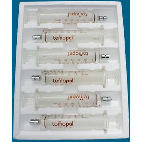 Glass Syringe 30 ml (Per Pack 6), Tomopal Glass Syringe w/1.0 ml Graduation for Laboratory Uses. P/N: 130-4030-X006