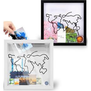 Adventure Archive Box 2 Pack, 12 x 12 Inch Travel Shadow Box Frame Top Loading Travel Keepsake Box for Memories, Life in A Box Concert Ticket Stub Holder for Memorabilia Awards Wedding Photos Pins