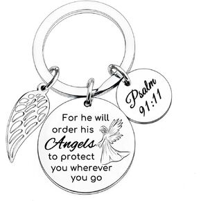 Bible Verse Keychain for He Will Order His Angels to Protect You Wherever You Go Religious Gifts for Women Men Inspirational Gifts Christian Keychain Christmas Baptism Gift Jewelry