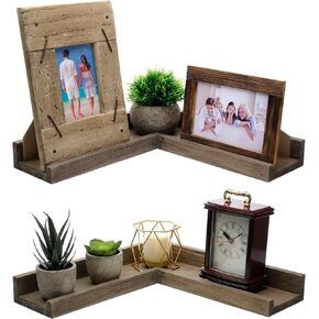 Excello Global Products Wooden L Shaped Corner Shelves: Ready to Hang Home Decor for the Living Room, Bedroom, Office, Kitchen or Bathroom (2 Pack)