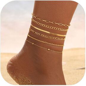Gold Ankle Bracelets for Women 14K Gold Silver Plated Ankle Bracelet Dainty Layered Cute Herringbone Chain Anklets for Teen Girls Minimalist Summer Beach Foot Jewelry