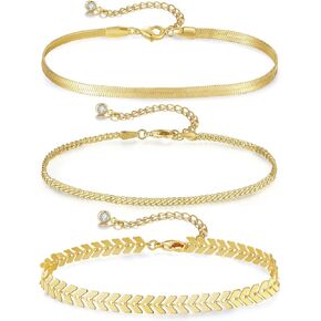 MAIBAOTA Gold Anklets for Women 14K Gold Plated Ankle Bracelets 3 Pcs Adjustable Layered Summer Beach Waterproof Anklets 8.6"+1.97" Foot Jewelry Gifts for Women in Kuwait